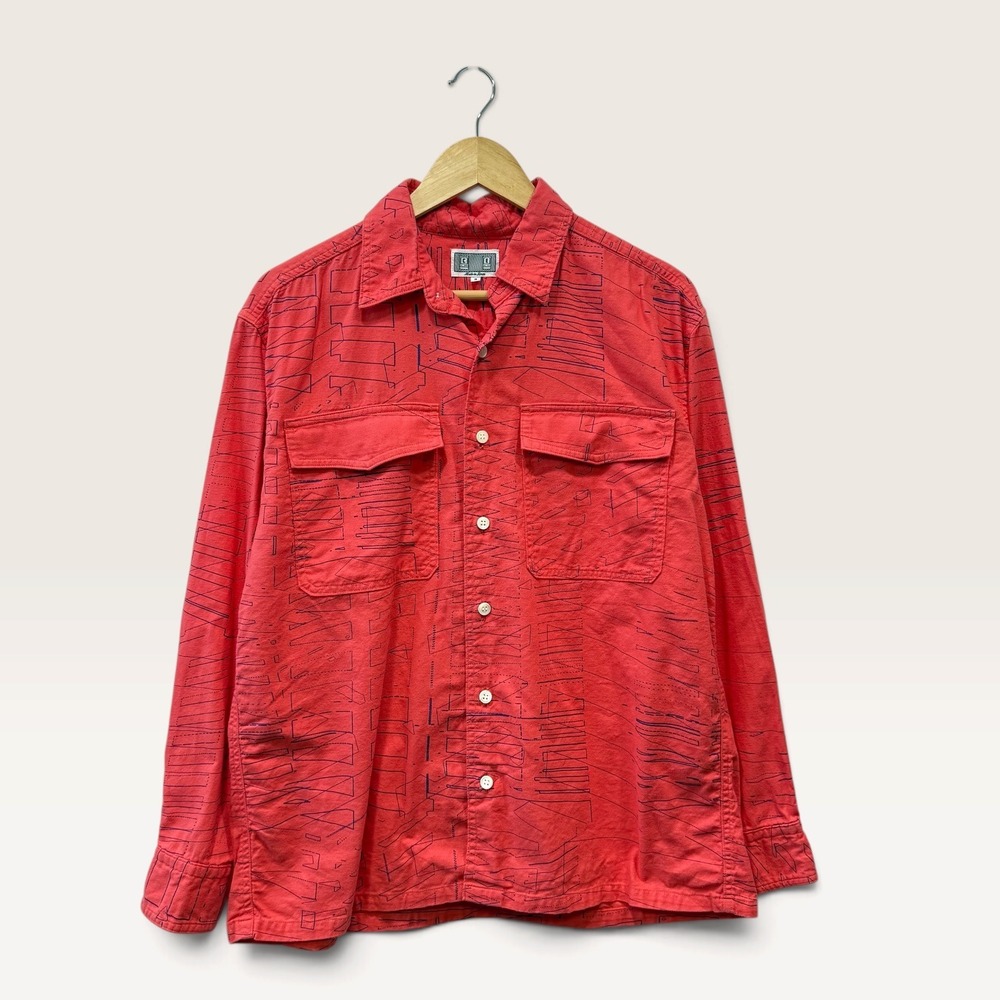 C.E Cav Empt Mens LOCUS PRINT Red Print Button Up Shirt Made in Japan S